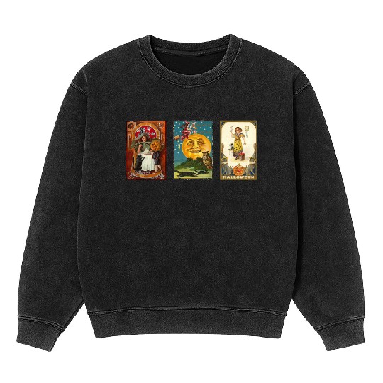 Vintage Halloween Cards - Black Cats, Witches, Etc Mineral Wash Sweatshirts