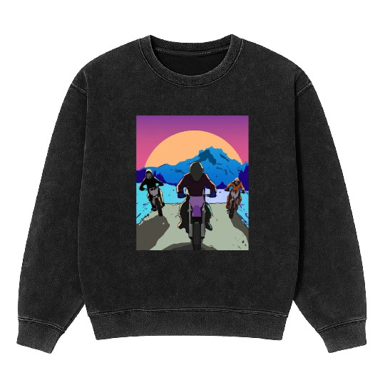 Dirt Bike Rider Sunset Mountain Road Mineral Wash Sweatshirts