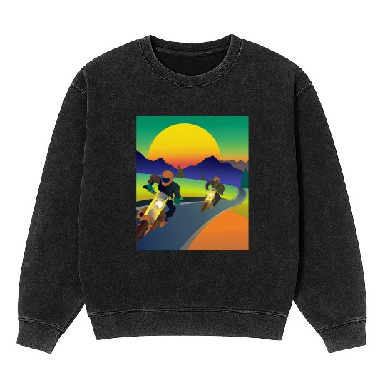 Dirt Bike Rider Sunset Mountain Road Mineral Wash Sweatshirts