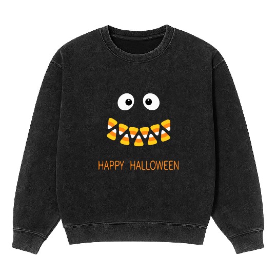 Cute Candy Corn Face For Halloween Costume Mineral Wash Sweatshirts