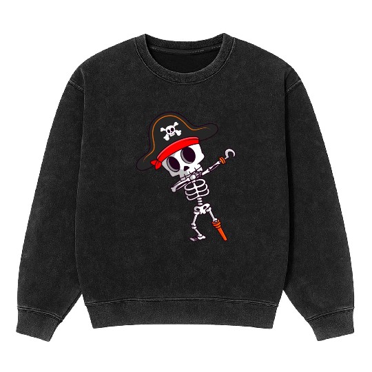Dabbing Skeleton Pirate Spooky Halloween Mineral Wash Sweatshirts