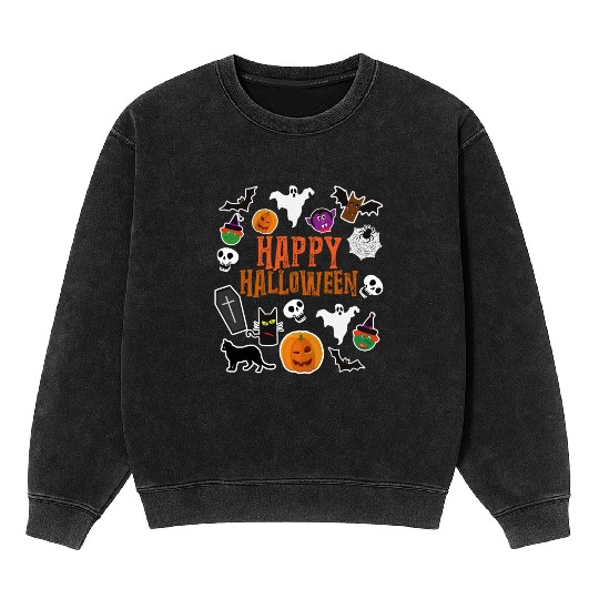 Pumpkin Lantern Skull Ghost Happy Halloween Mineral Wash Sweatshirts