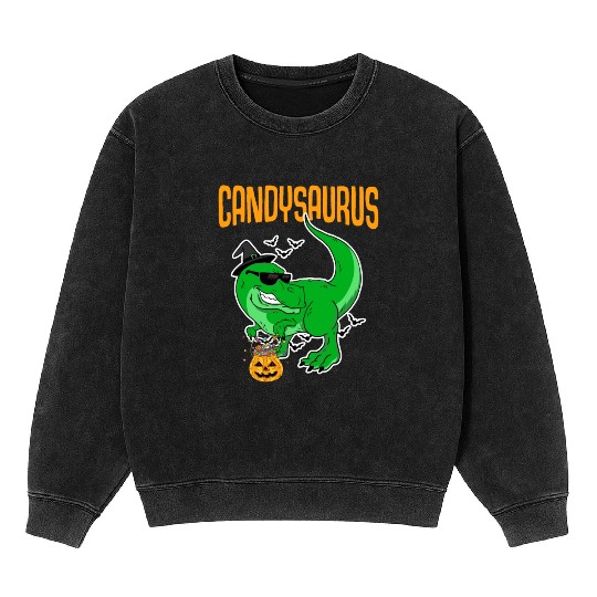 Candysaurus Creepy Trex With Pumpkin Face For Mineral Wash Sweatshirts