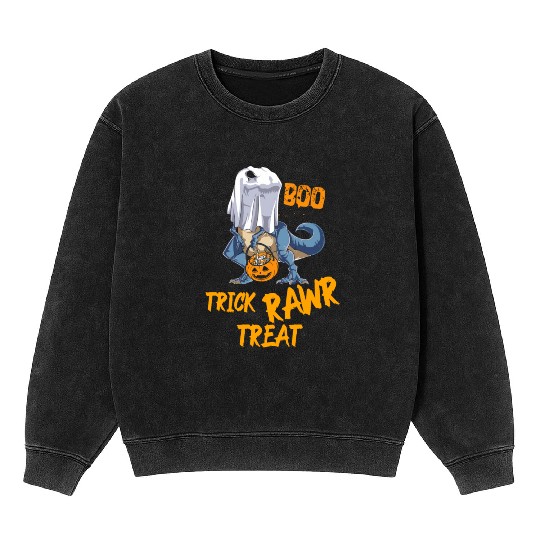 Halloween Trick Rawr Treat T-Rex Ghost Mineral Wash Sweatshirts