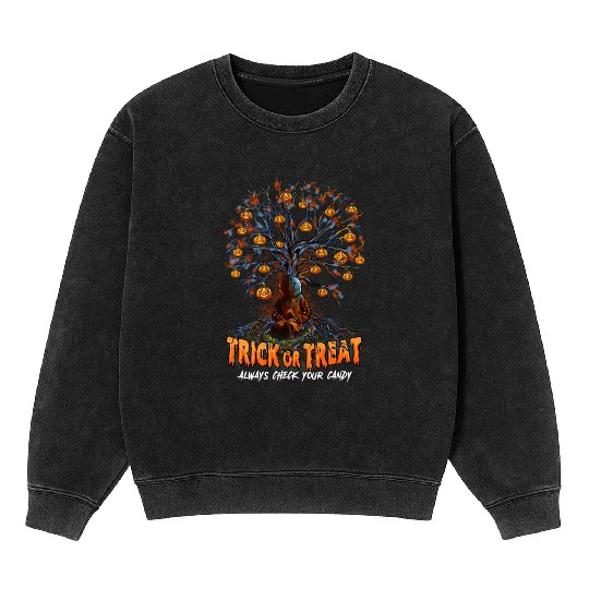 Trick or Treat, Halloween Party, Candy, Pumpkin Mineral Wash Sweatshirts
