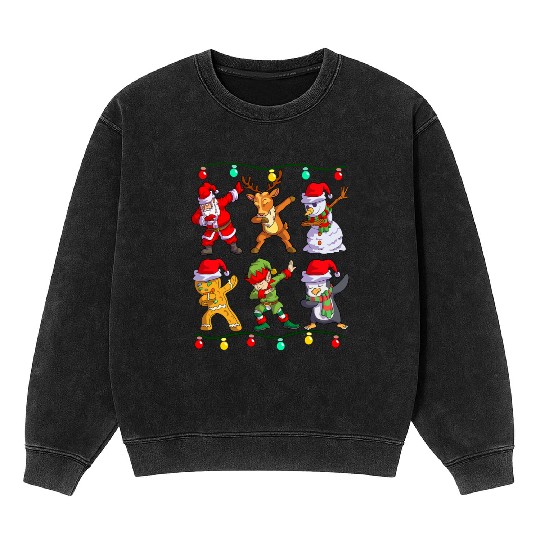 Christmas Kids Boys Men Dabbing Santa Elf Deer Mineral Wash Sweatshirts