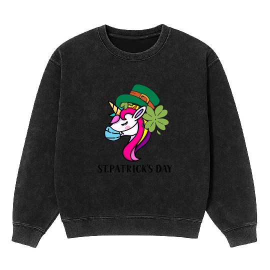 Toddler Girls St Patricks Day Rainbow Unicorn Face Mineral Wash Sweatshirts