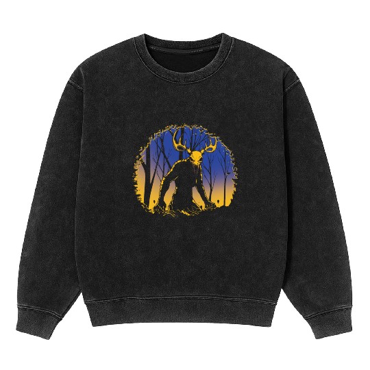 Wendigo Folk Creature Forest Cryptid Halloween Mineral Wash Sweatshirts