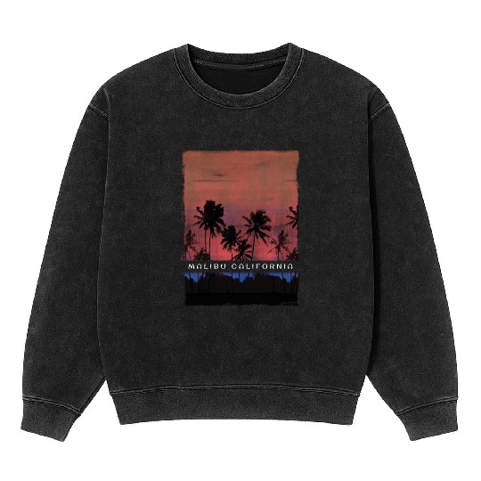Malibu California Vacation Souvenir Palm Tree Mineral Wash Sweatshirts