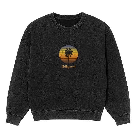 Retro Souvenir Hollywood California Sunset Mineral Wash Sweatshirts
