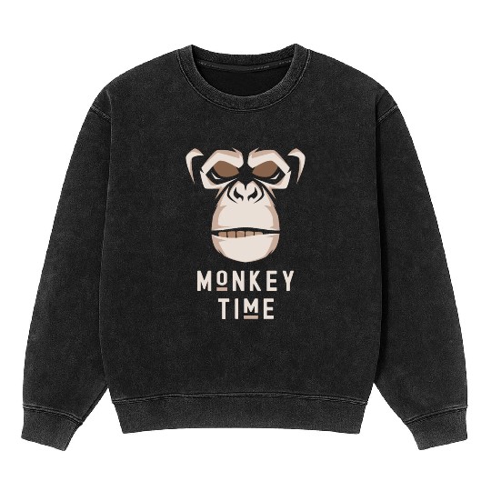 It's Monkey Time Cute Adorable Funny Monkey Face Mineral Wash Sweatshirts