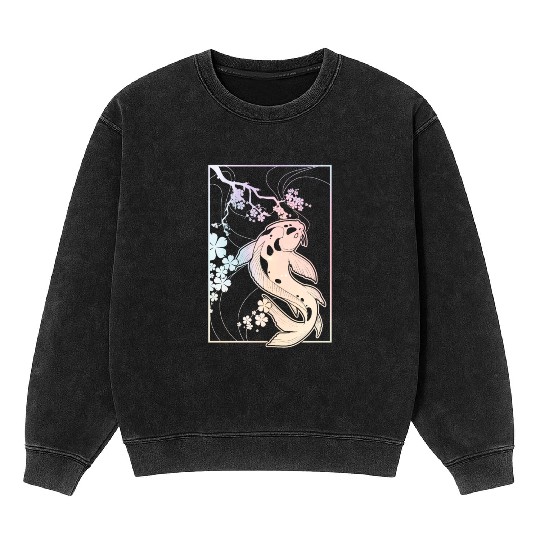 Kawaii Cherry Blossom Koi Mineral Wash Sweatshirts