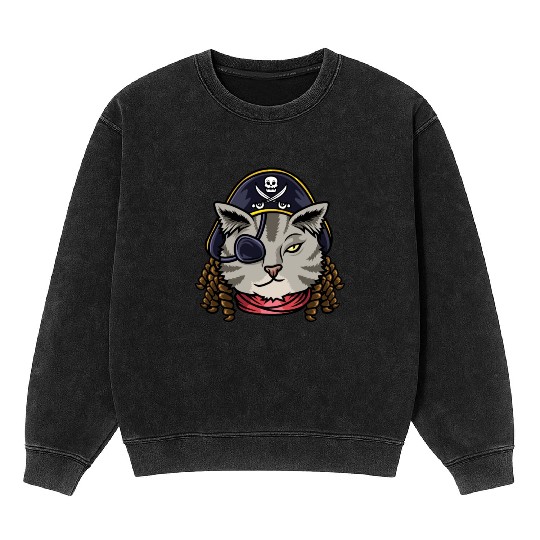 Pirate Cat Cat Mom Gift Mineral Wash Sweatshirts