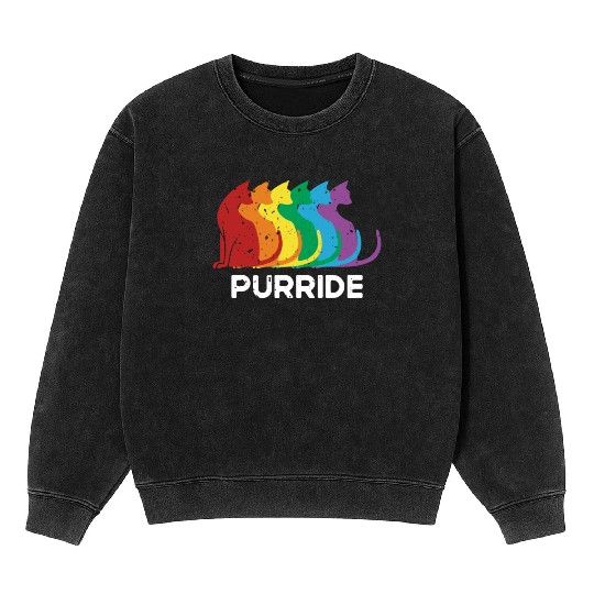 Purride Cat Pride Ally LGBT Community Rainbow Mineral Wash Sweatshirts