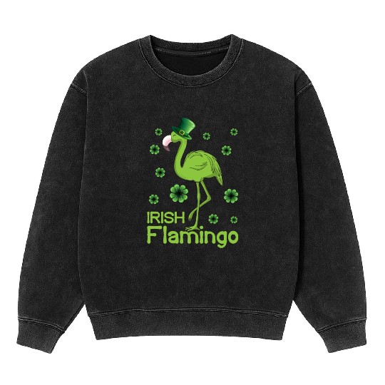 Irish Flamingo Lover Funny St Patricks Day Mineral Wash Sweatshirts