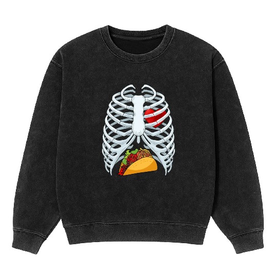 Funny Taco Skeleton Rib Cage Dad Halloween Costume Mineral Wash Sweatshirts