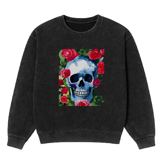 Skull and Roses - Garden Of Roses Mineral Wash Sweatshirts