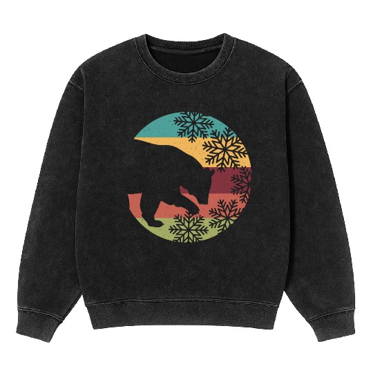 Retro Christmas Bear and Snowflakes for Bear lover Mineral Wash Sweatshirts