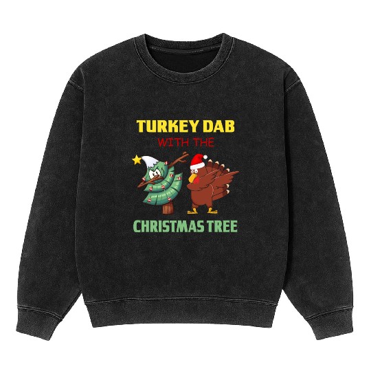 Funny Dabbing Turkey Thanksgiving Christmas Tree Mineral Wash Sweatshirts