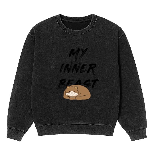 My inner beast quotes with cute cat sleeping Mineral Wash Sweatshirts