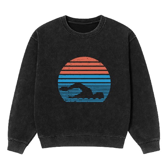 Retro Swim Swimmer Swimming Mineral Wash Sweatshirts