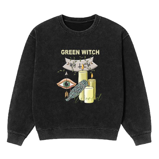 Retro Green Witch World Halloween Mineral Wash Sweatshirts