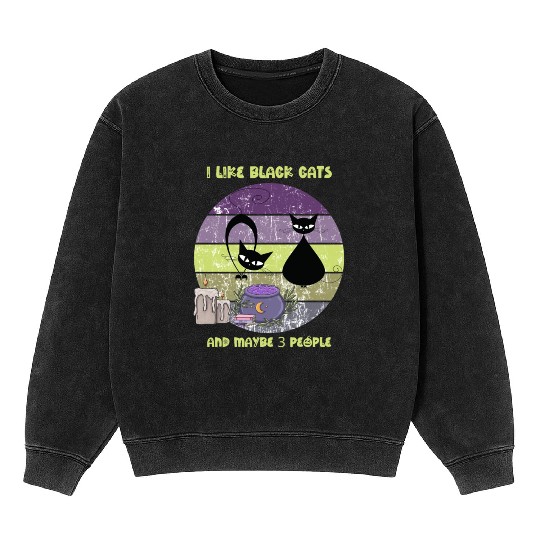 Halloween Funny Black Cats Purple Sunset Mineral Wash Sweatshirts