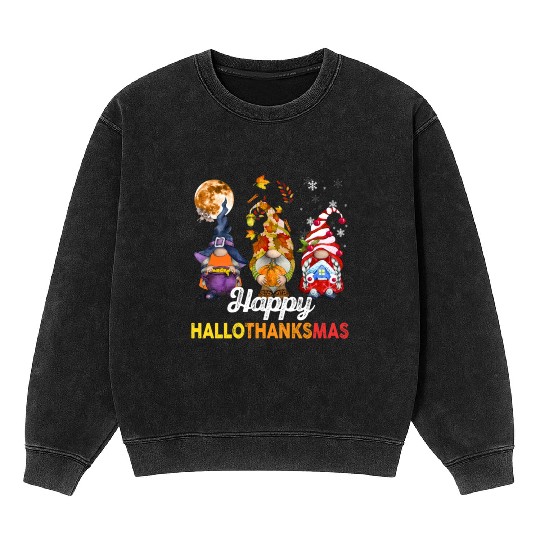 Gnomes Lover Halloween Merry Christmas Mineral Wash Sweatshirts