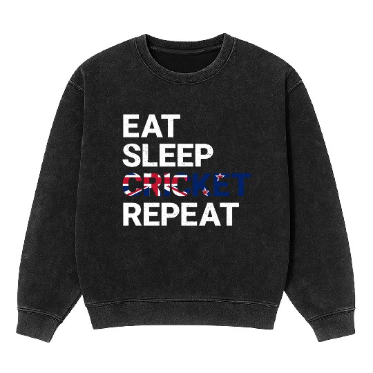 Eat Sleep Cricket Repeat NZ Flag Sports Gift Mineral Wash Sweatshirts