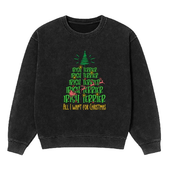 Irish Terrier Christmas Dog breed Christmas Tree Mineral Wash Sweatshirts