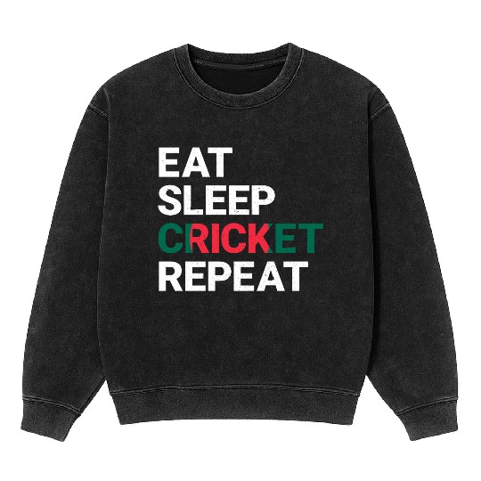 Eat Sleep Cricket Repeat BD Flag Sports Gift Mineral Wash Sweatshirts