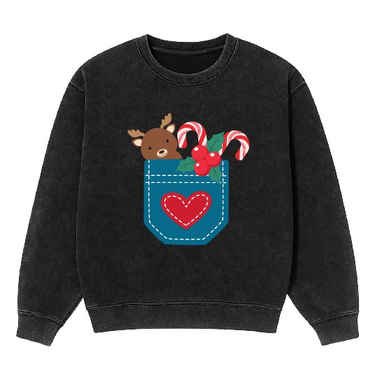 Christmas moose peppermint pocket Mineral Wash Sweatshirts
