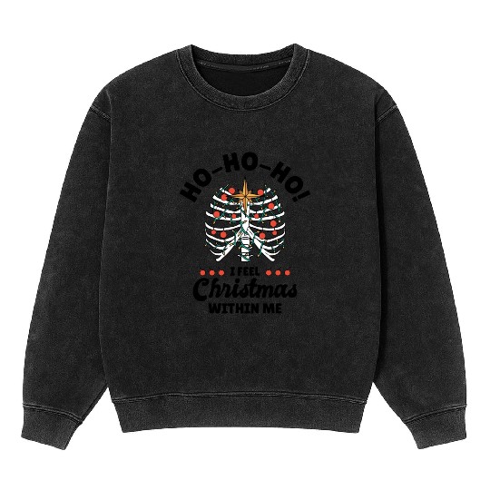 Christmas Holiday Skeleton Rib Cage Radiology Mineral Wash Sweatshirts
