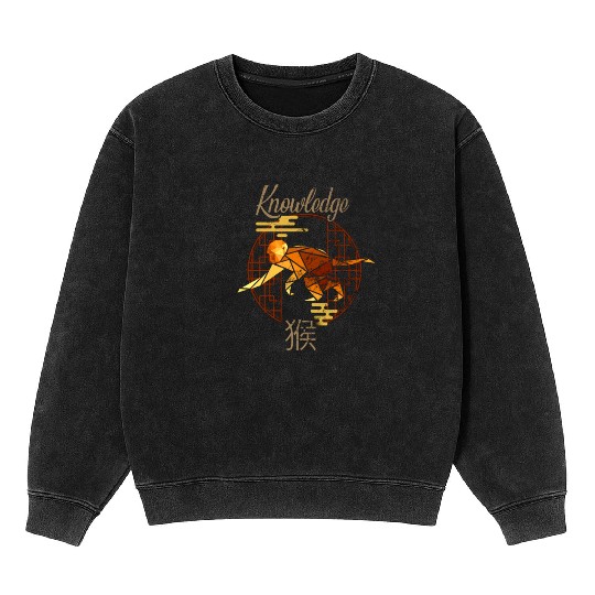 Chinese Zodiac Animals Astrology Geometric Monkey Mineral Wash Sweatshirts