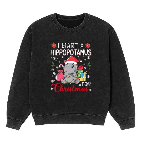 I Want A Hippopotamus For Christmas Xmas Hippo Paj Mineral Wash Sweatshirts