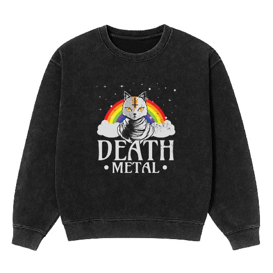 Death Metal Rock Satan Cat For Concerts Festivals Mineral Wash Sweatshirts