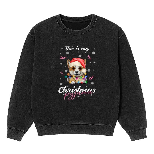 Winter Christmas Pyjama Corgi Mineral Wash Sweatshirts