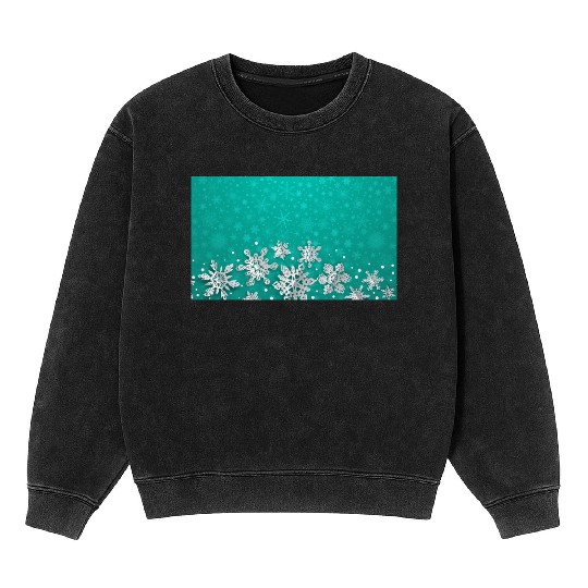 Teal Snowflakes Pattern Mineral Wash Sweatshirts