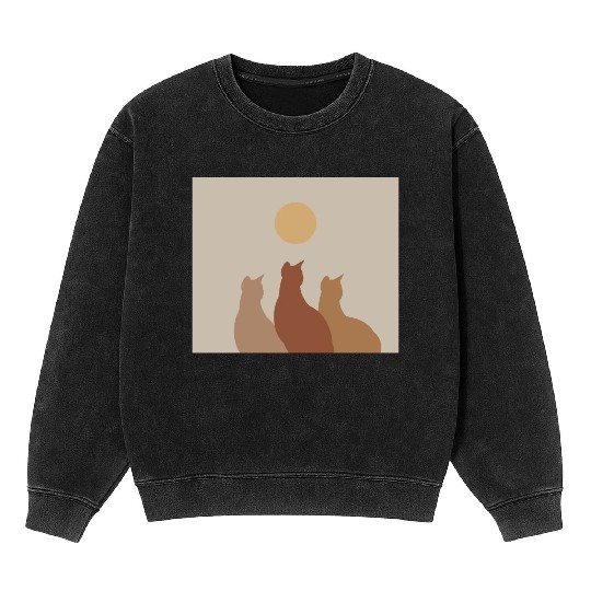 Abstract Boho Cats Relaxed Aesthetic Beige Minimal Mineral Wash Sweatshirts