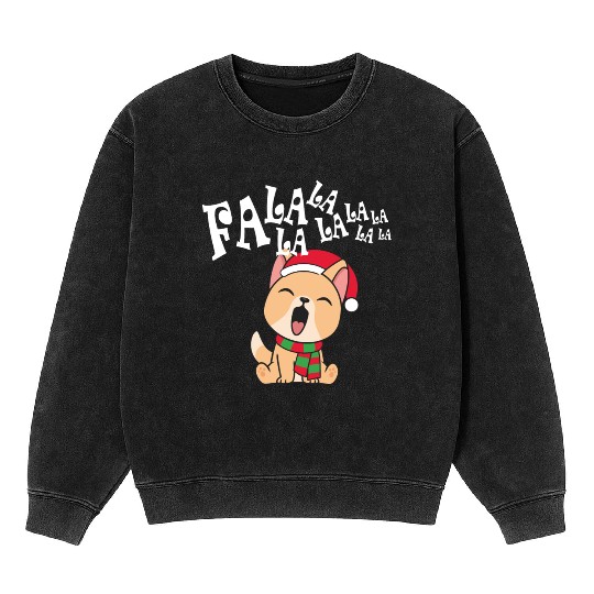 Cute Christmas Dog Singing Fa la la la Song Mineral Wash Sweatshirts