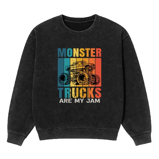 Monster Trucks Are My Jam Vintage Retro Mineral Wash Sweatshirts