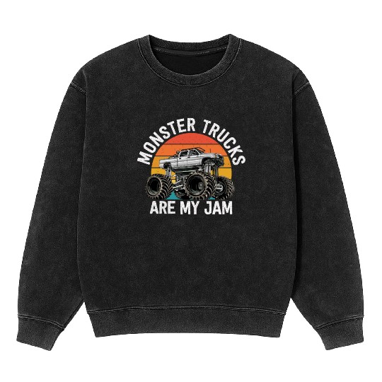 Monster Trucks Are My Jam Vintage Retro Mineral Wash Sweatshirts