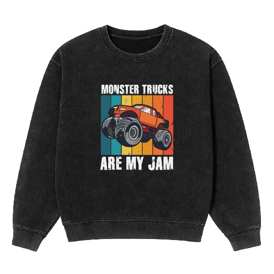 Monster Trucks Are My Jam Vintage Retro Mineral Wash Sweatshirts