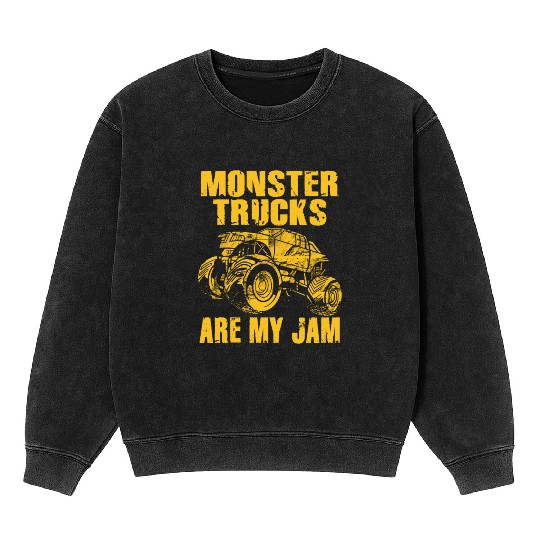 Monster Trucks Are My Jam Vintage Retro Mineral Wash Sweatshirts
