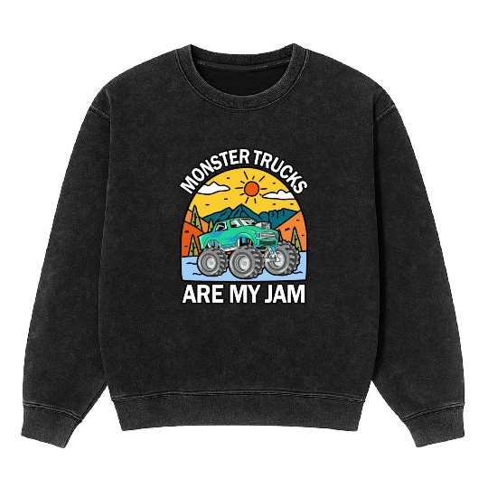 Monster Trucks Are My Jam Vintage Retro Mineral Wash Sweatshirts