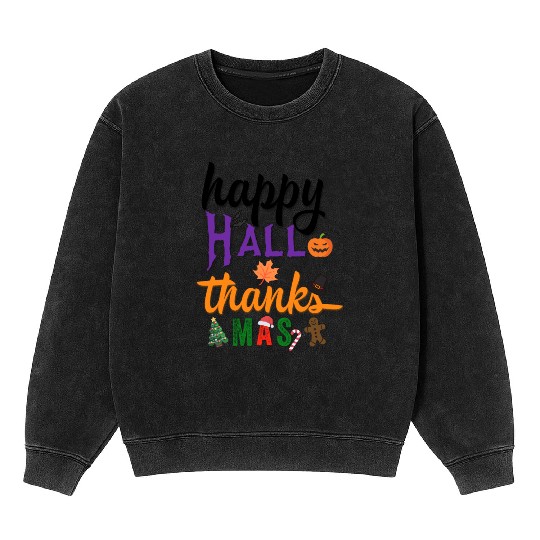 Happy Hallothanksmas Mineral Wash Sweatshirts