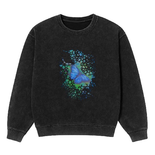 Royal blue monarch butterfly retro 70's animal Mineral Wash Sweatshirts
