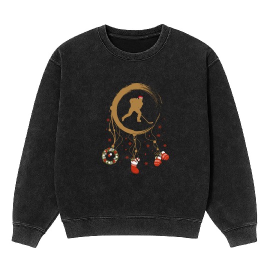 Winter dreamcatcher Christmas Ice hockey Mineral Wash Sweatshirts