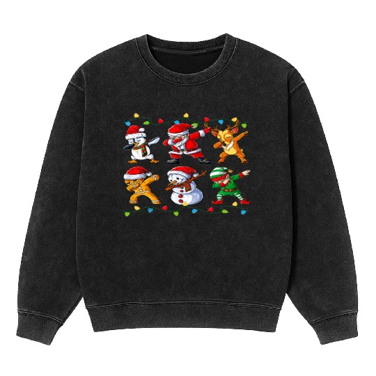 Dabbing Santa Elf Friends Christmas Boys Girls Men Mineral Wash Sweatshirts