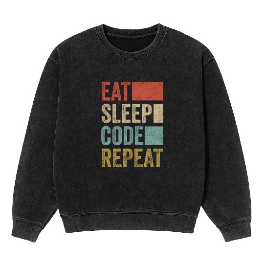 Software Developer Coder Retro Eat Sleep Code Mineral Wash Sweatshirts